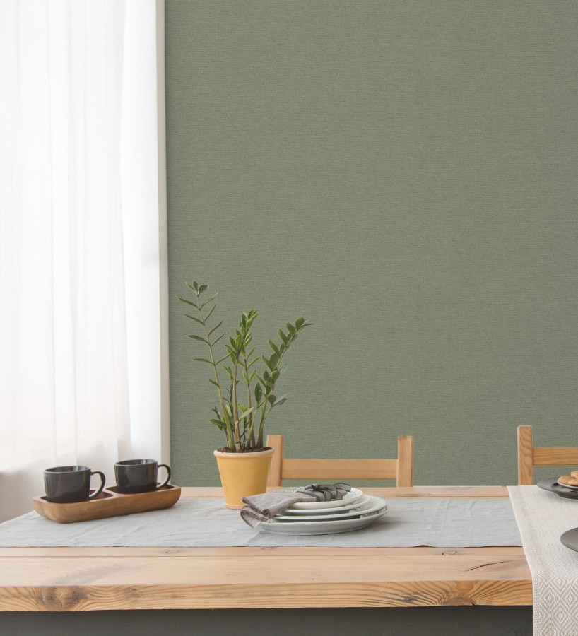 Papel pintado liso con textura lienzo pintado verde liquen grisáceo  Brighton Sage 685318