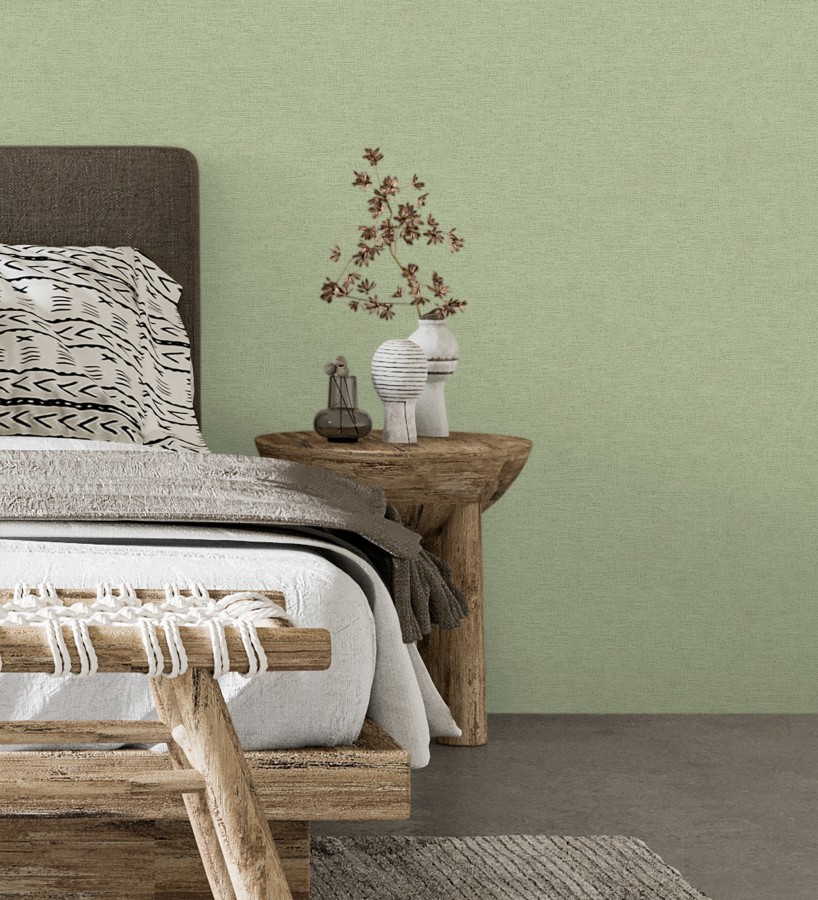 Papel pintado liso con textura lienzo pintado verde pistacho pálido  Brighton Sage 685319