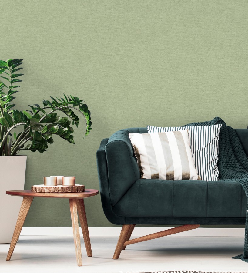 Papel pintado liso con textura lienzo pintado verde pistacho pálido  Brighton Sage 685319