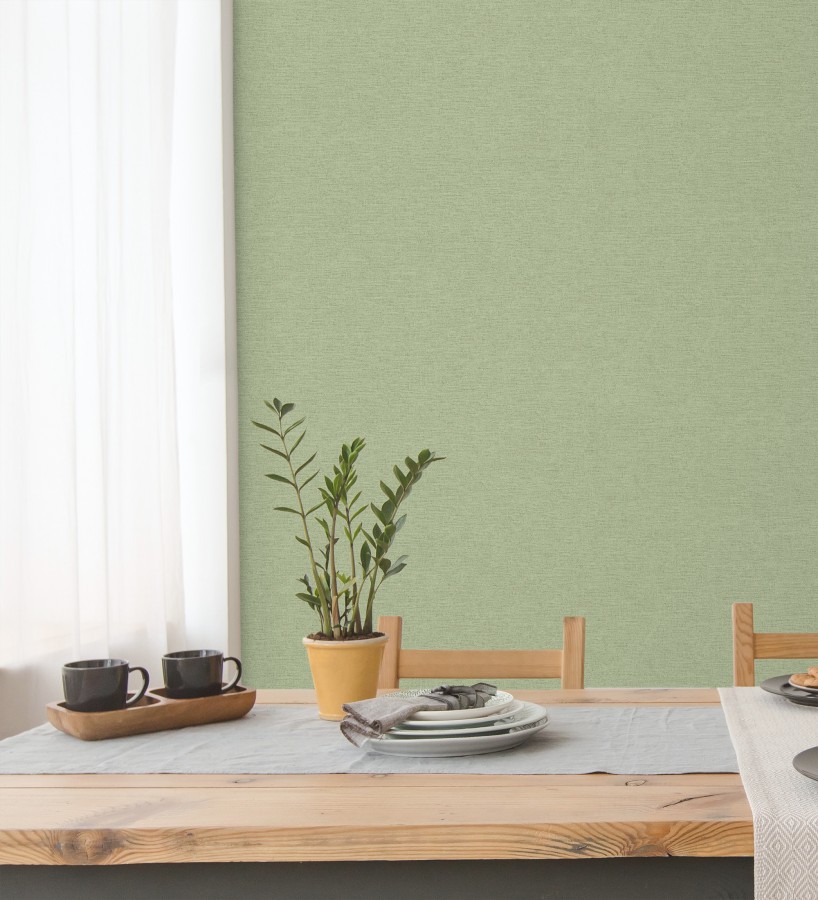 Papel pintado liso con textura lienzo pintado verde pistacho pálido  Brighton Sage 685319