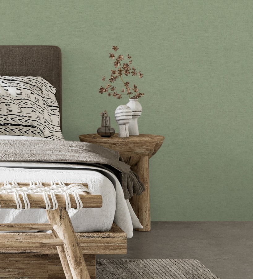 Papel pintado liso con textura lienzo pintado color verde salvia  Brighton Sage 685320