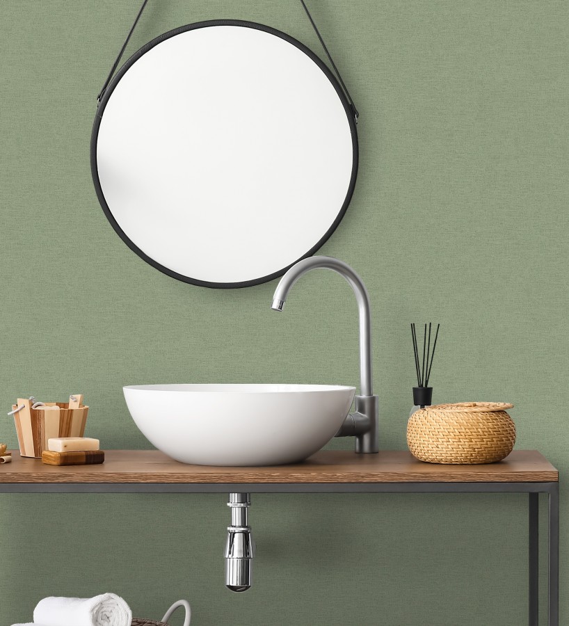 Papel pintado liso con textura lienzo pintado color verde salvia  Brighton Sage 685320
