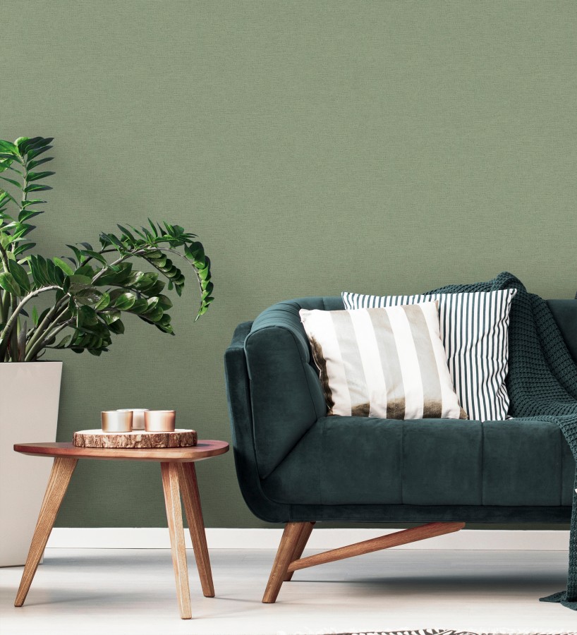 Papel pintado liso con textura lienzo pintado color verde salvia  Brighton Sage 685320