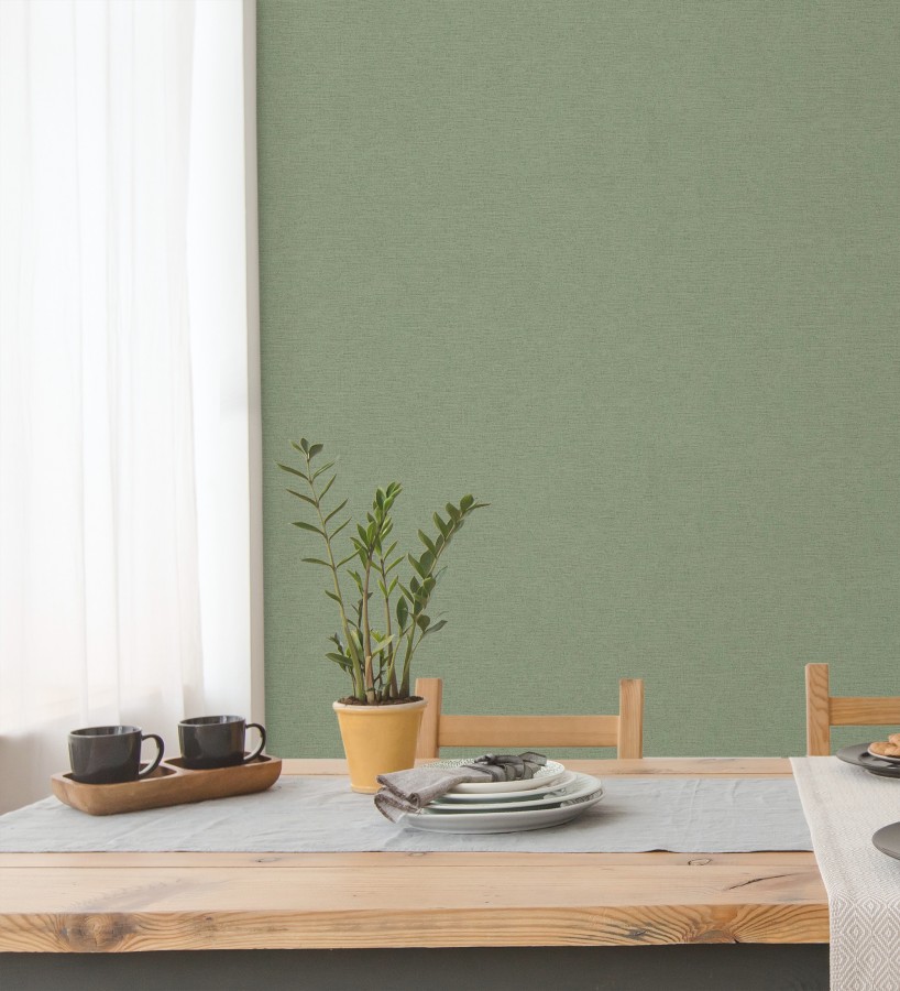 Papel pintado liso con textura lienzo pintado color verde salvia  Brighton Sage 685320