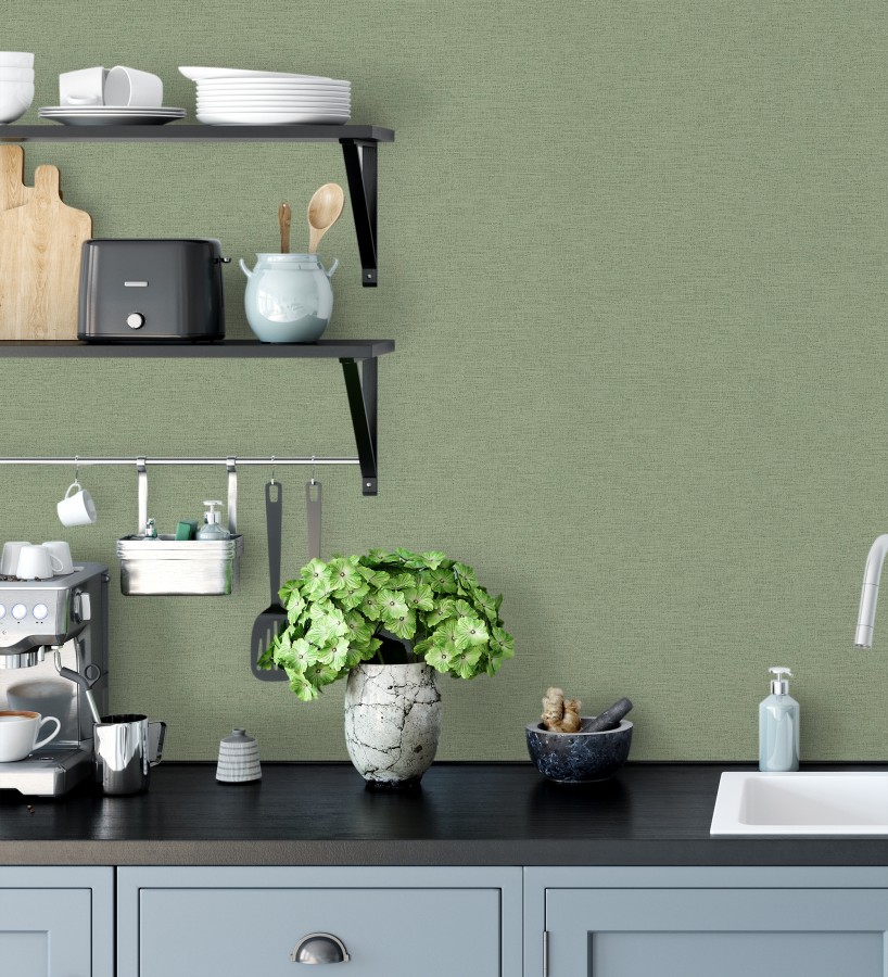 Papel pintado liso con textura lienzo pintado color verde salvia  Brighton Sage 685320