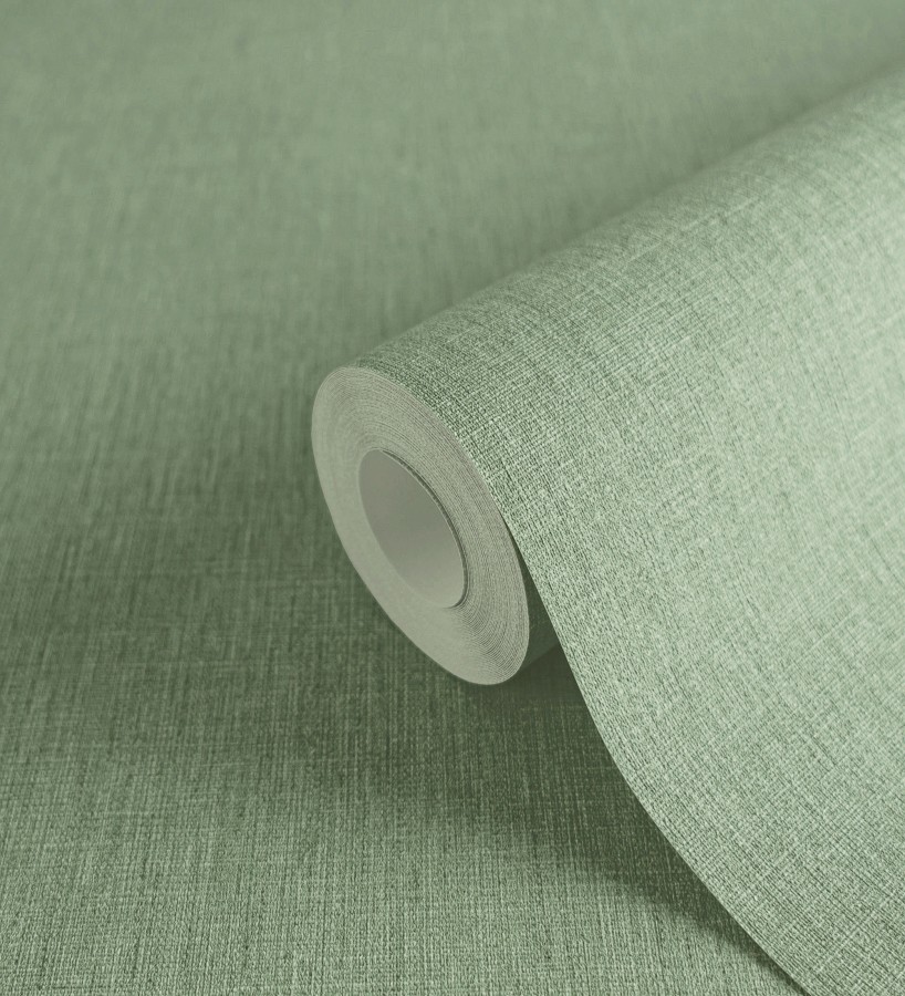 Papel pintado liso de microfibras textiles tintadas verde liquen  Melbourne Colour 685321