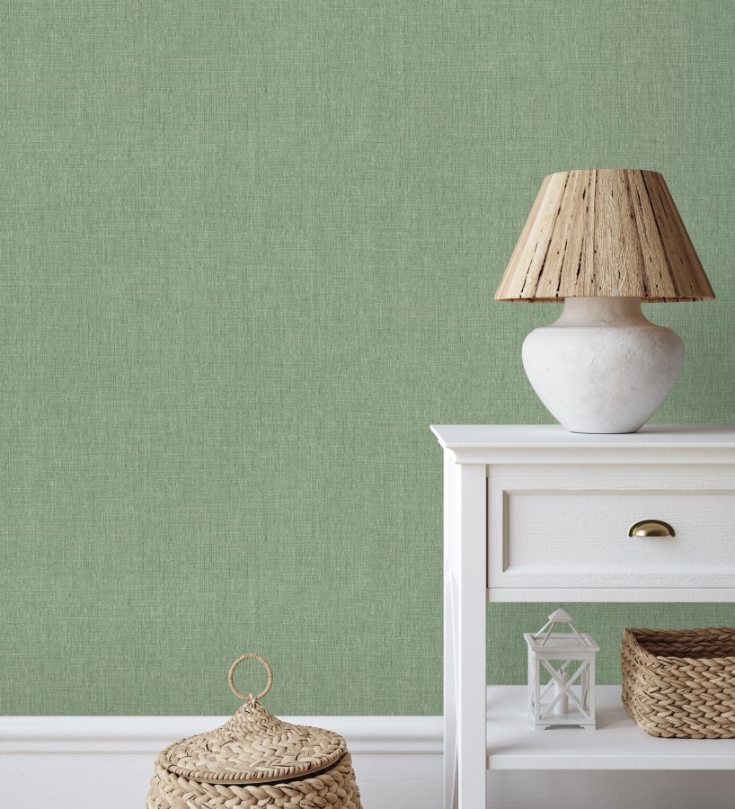 Papel pintado liso de microfibras textiles tintadas verde liquen  Melbourne Colour 685321