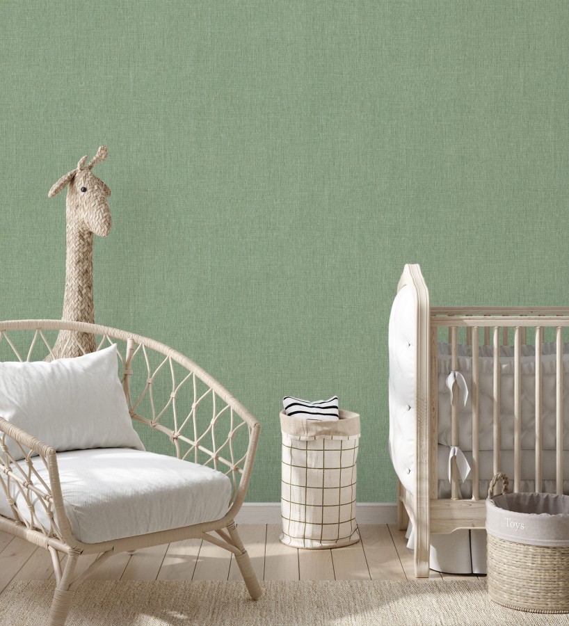 Papel pintado liso de microfibras textiles tintadas verde liquen  Melbourne Colour 685321