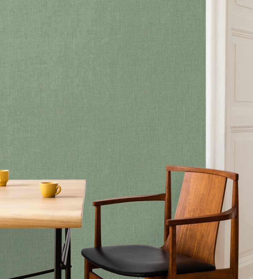 Papel pintado liso de microfibras textiles tintadas verde liquen  Melbourne Colour 685321