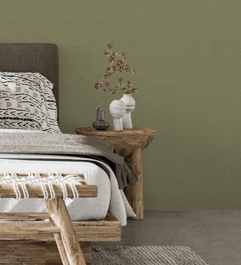 Papel pintado liso con textura lienzo pintado color verde musgo  Brighton Sage 685322