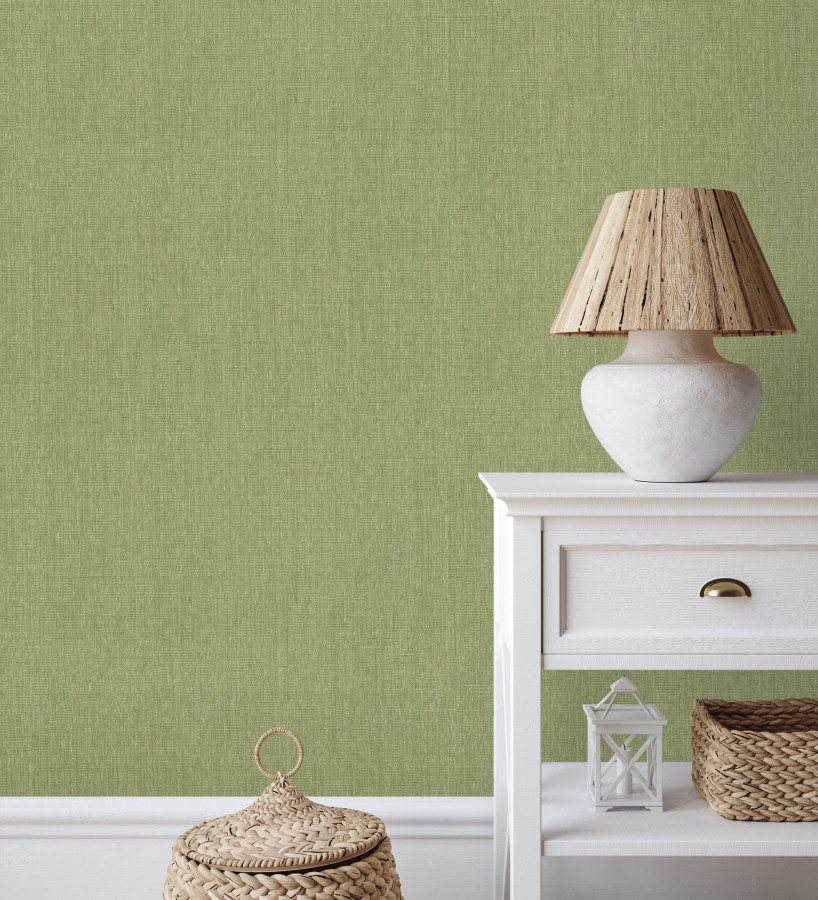 Papel pintado liso de microfibras textiles tintadas verde oliva  Melbourne Colour 685323