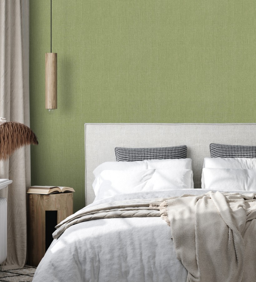 Papel pintado liso de microfibras textiles tintadas verde oliva  Melbourne Colour 685323