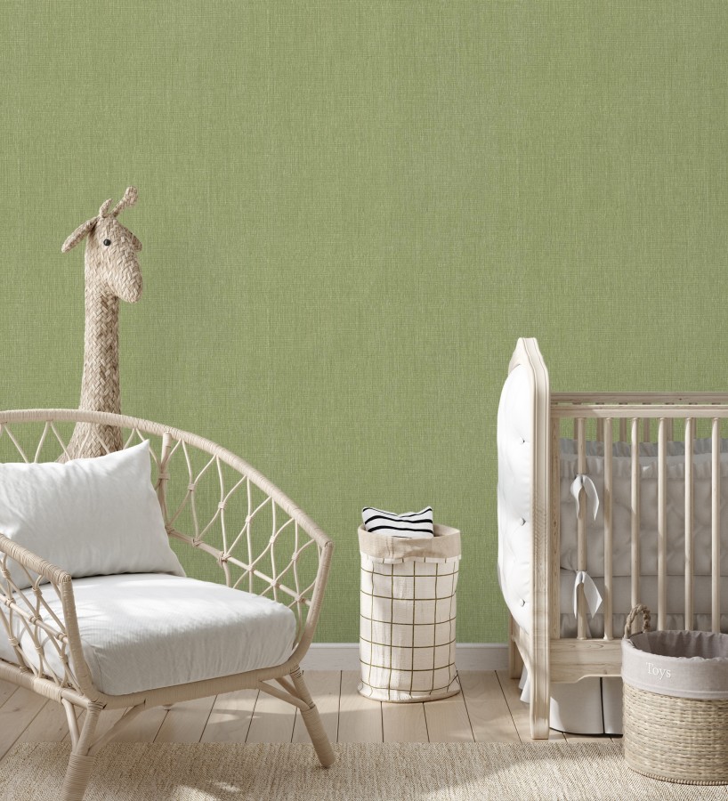 Papel pintado liso de microfibras textiles tintadas verde oliva  Melbourne Colour 685323