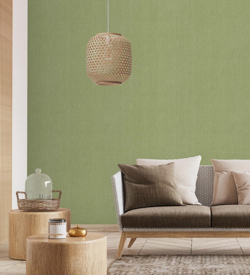 Papel pintado liso de microfibras textiles tintadas verde oliva  Melbourne Colour 685323