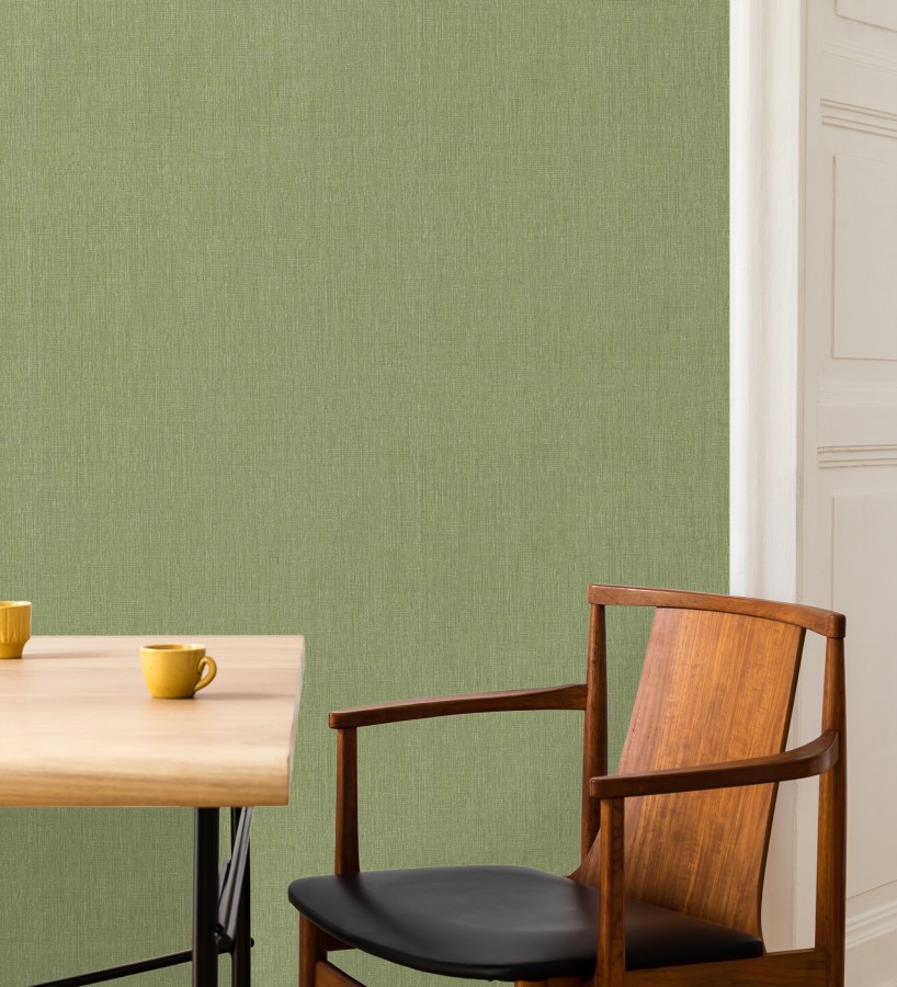 Papel pintado liso de microfibras textiles tintadas verde oliva  Melbourne Colour 685323