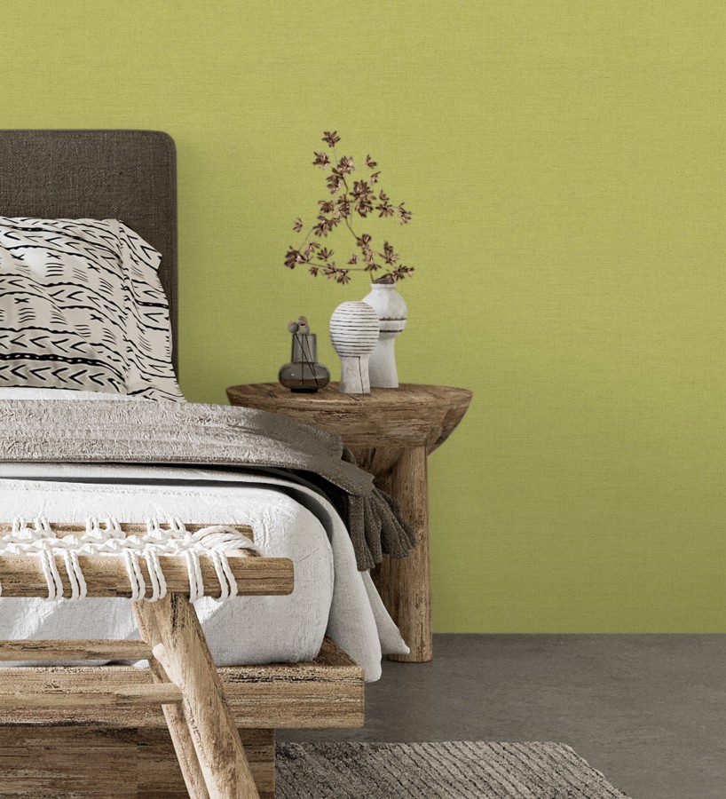 Papel pintado liso con textura lienzo pintado verde lima oscuro  Brighton Sage 685324