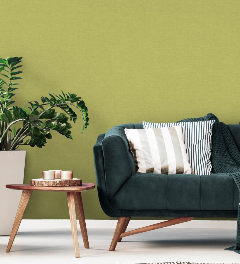 Papel pintado liso con textura lienzo pintado verde lima oscuro  Brighton Sage 685324