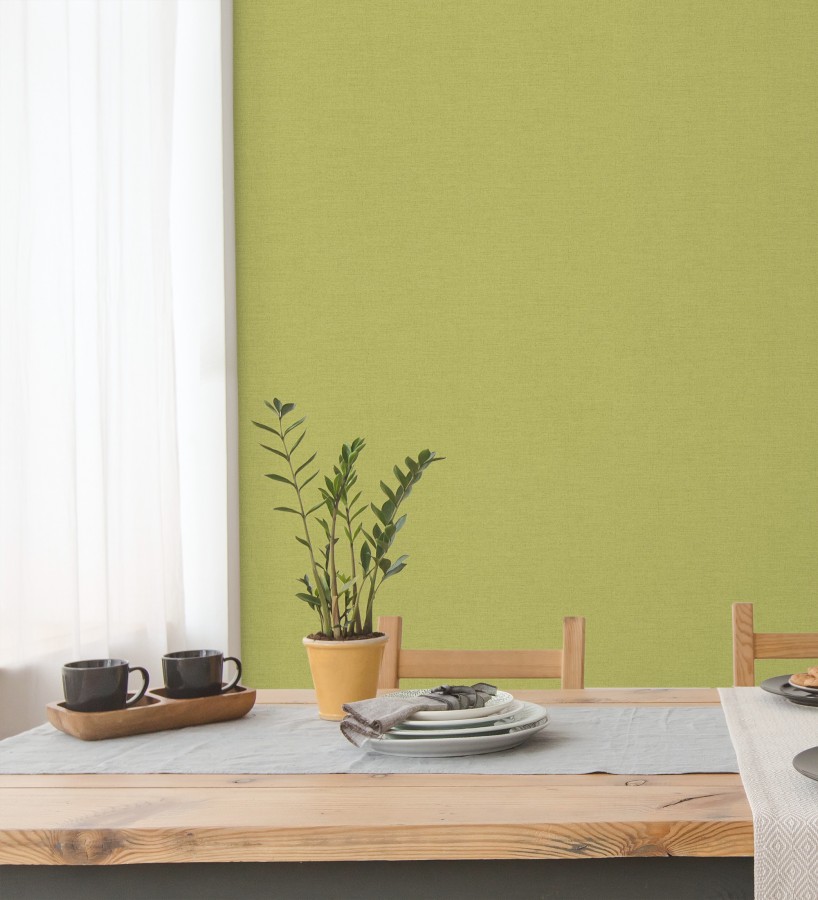 Papel pintado liso con textura lienzo pintado verde lima oscuro  Brighton Sage 685324