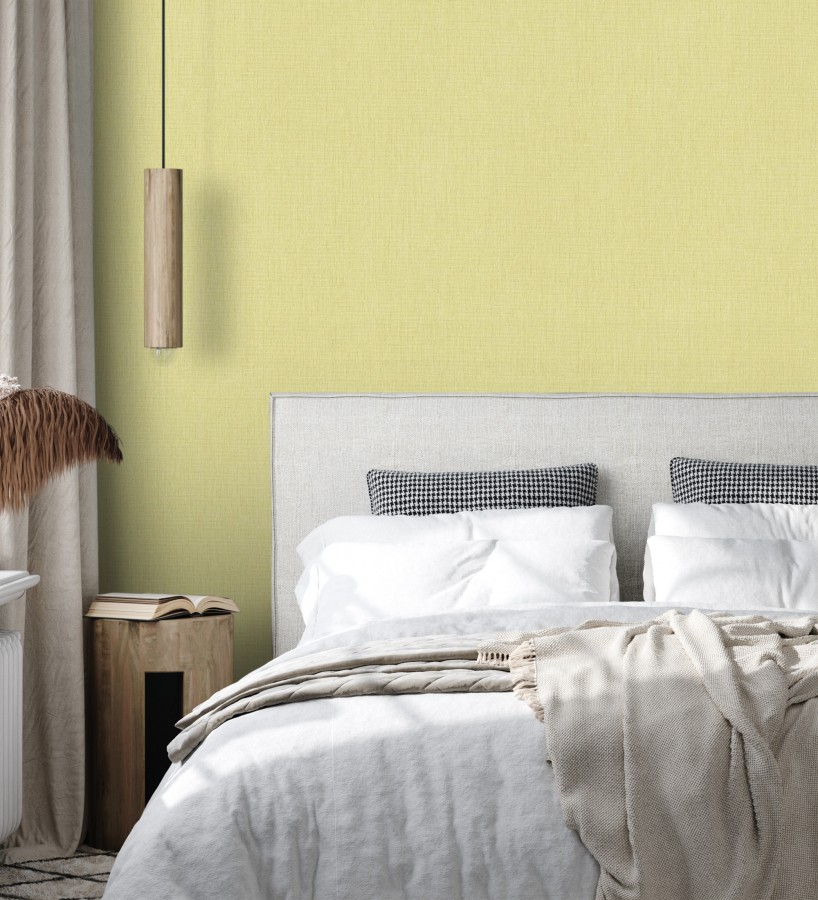 Papel pintado liso de microfibras textiles tintadas amarillo mostaza claro  Melbourne Colour 685325