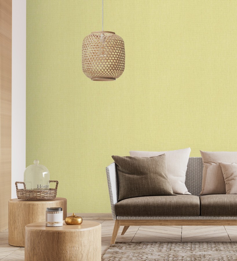 Papel pintado liso de microfibras textiles tintadas amarillo mostaza claro  Melbourne Colour 685325