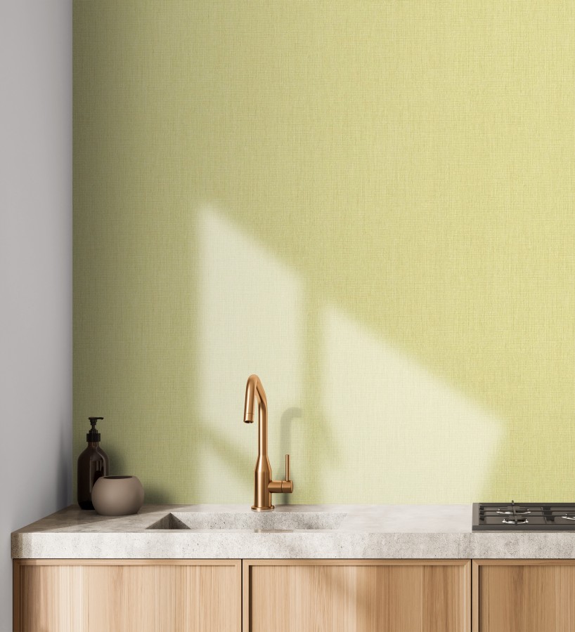 Papel pintado liso de microfibras textiles tintadas amarillo mostaza claro  Melbourne Colour 685325