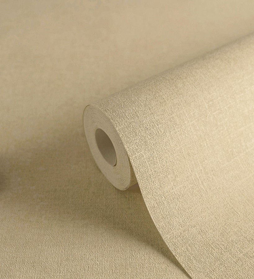 Papel pintado liso amarillo paja efecto textil hilos de lino y algodón  Raffton Linen 685326