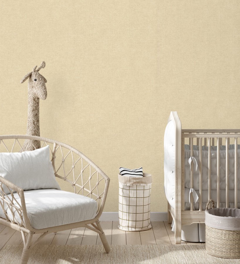Papel pintado liso amarillo paja efecto textil hilos de lino y algodón  Raffton Linen 685326