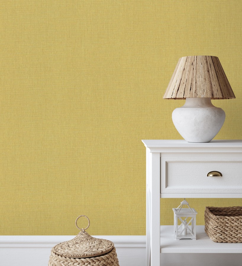 Papel pintado liso de microfibras textiles tintadas color mostaza  Melbourne Colour 685328