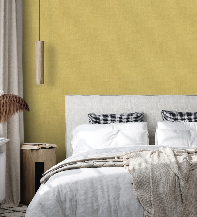 Papel pintado liso de microfibras textiles tintadas color mostaza  Melbourne Colour 685328