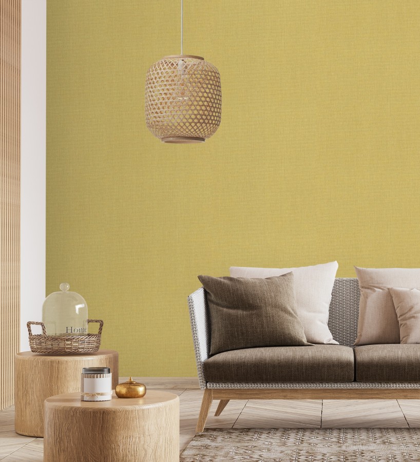 Papel pintado liso de microfibras textiles tintadas color mostaza  Melbourne Colour 685328