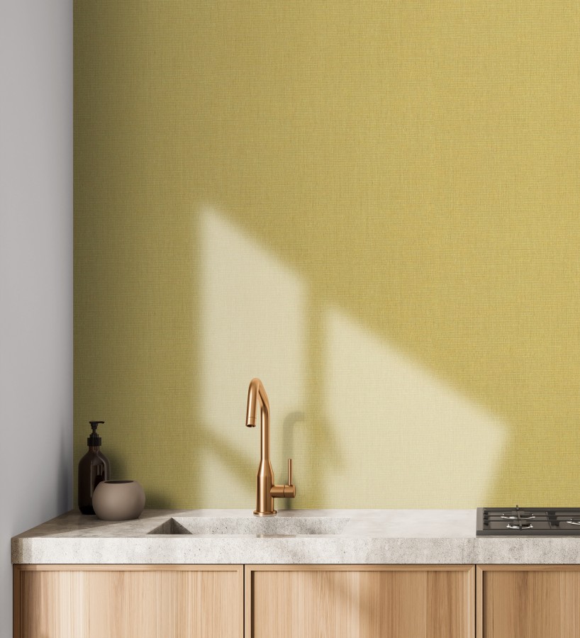 Papel pintado liso de microfibras textiles tintadas color mostaza  Melbourne Colour 685328