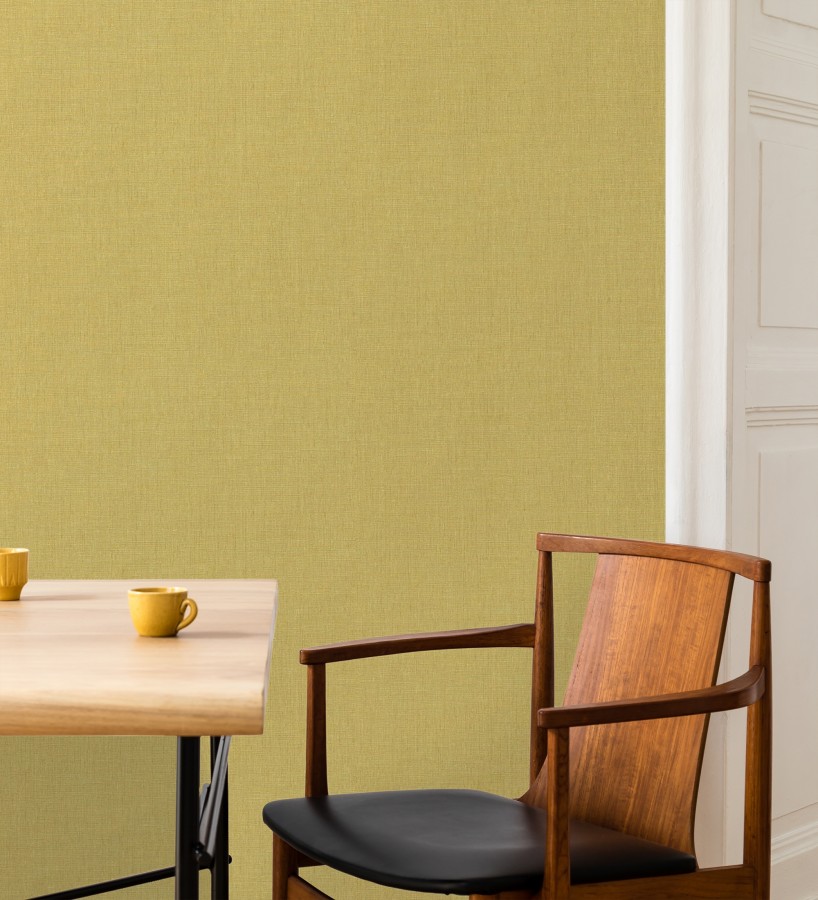 Papel pintado liso de microfibras textiles tintadas color mostaza  Melbourne Colour 685328