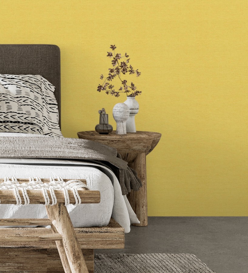 Papel pintado liso con textura lienzo pintado color amarillo canario  Brighton Amber 685329