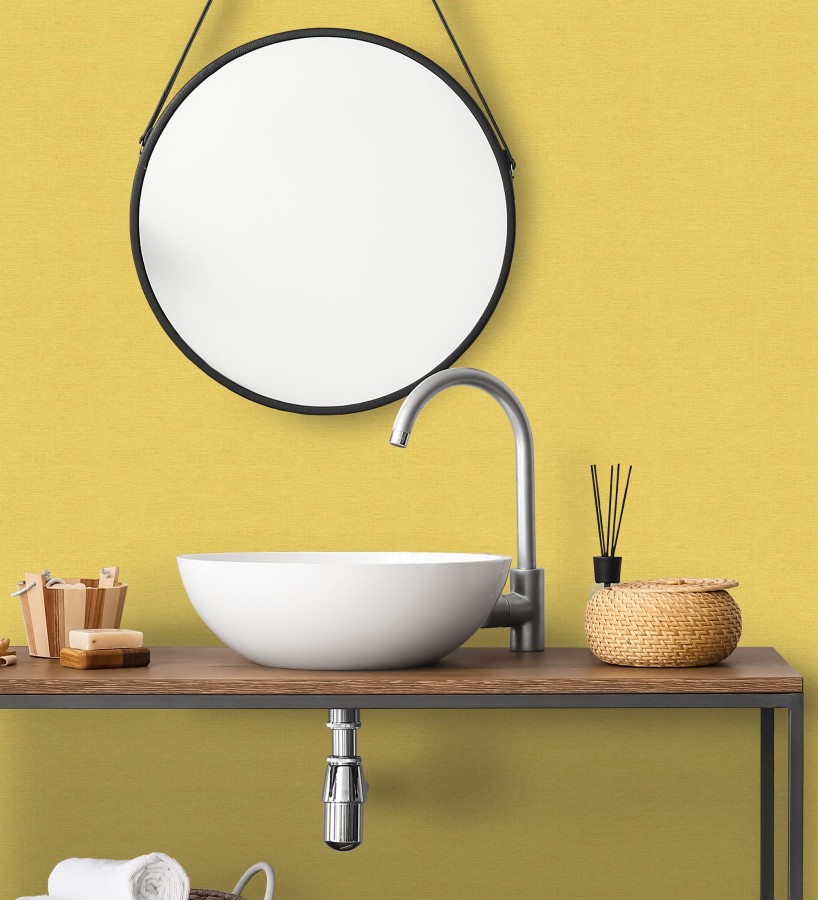 Papel pintado liso con textura lienzo pintado color amarillo canario  Brighton Amber 685329