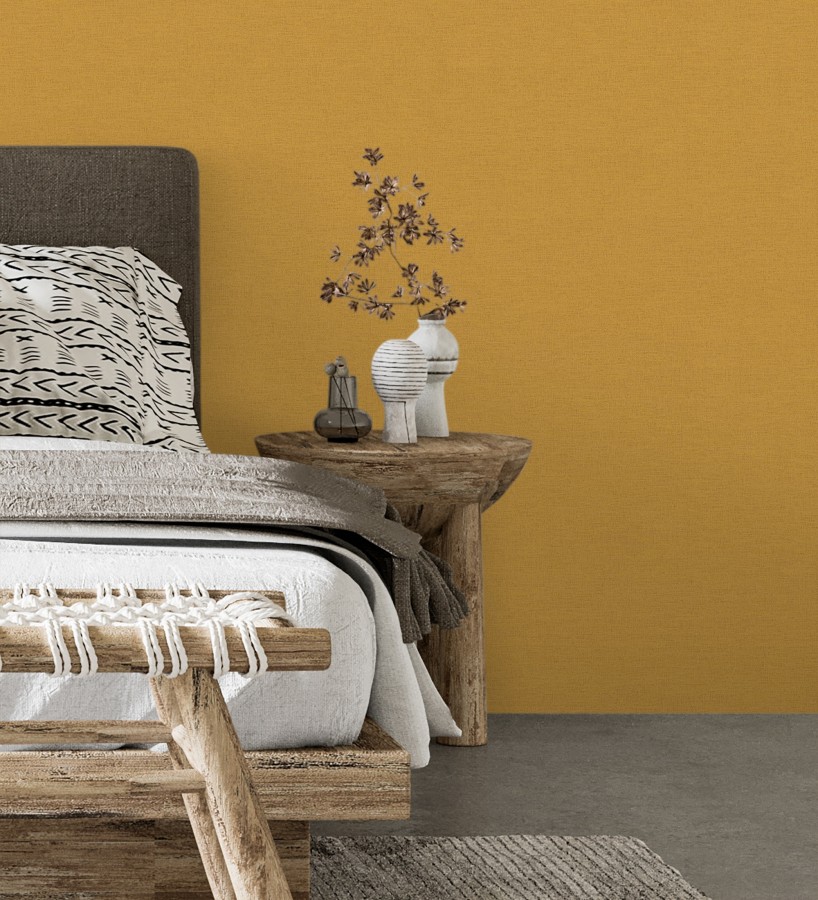 Papel pintado liso con textura lienzo pintado color ocre  Brighton Amber 685330