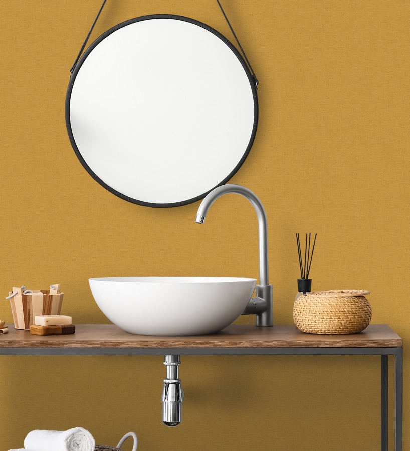 Papel pintado liso con textura lienzo pintado color ocre  Brighton Amber 685330
