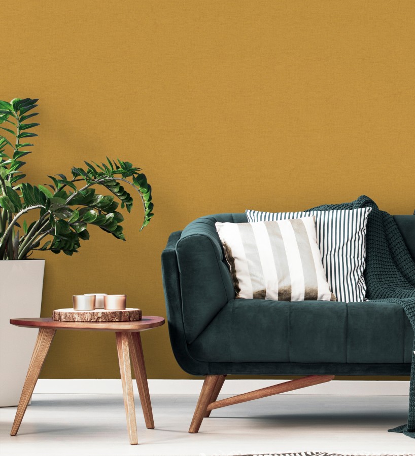 Papel pintado liso con textura lienzo pintado color ocre  Brighton Amber 685330