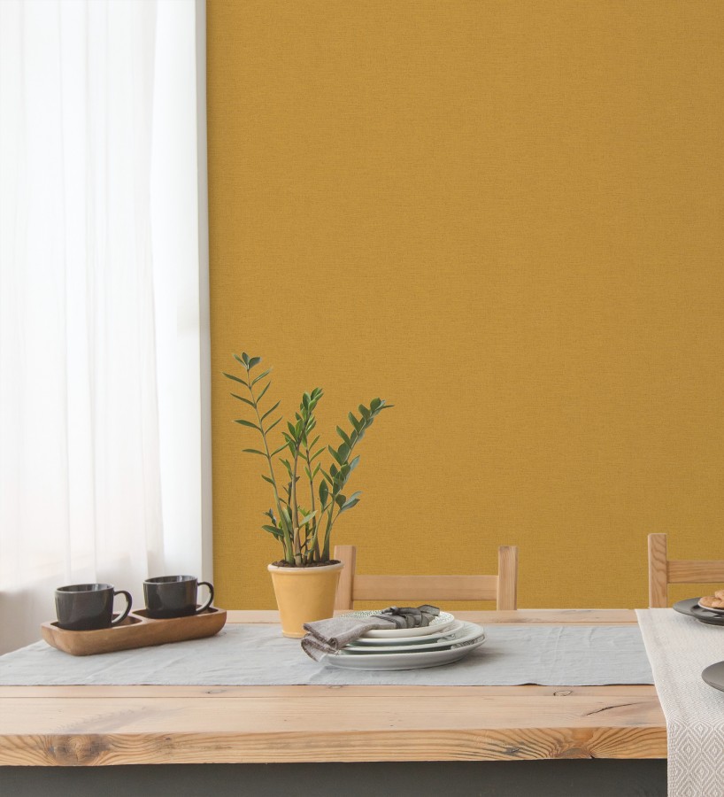 Papel pintado liso con textura lienzo pintado color ocre  Brighton Amber 685330