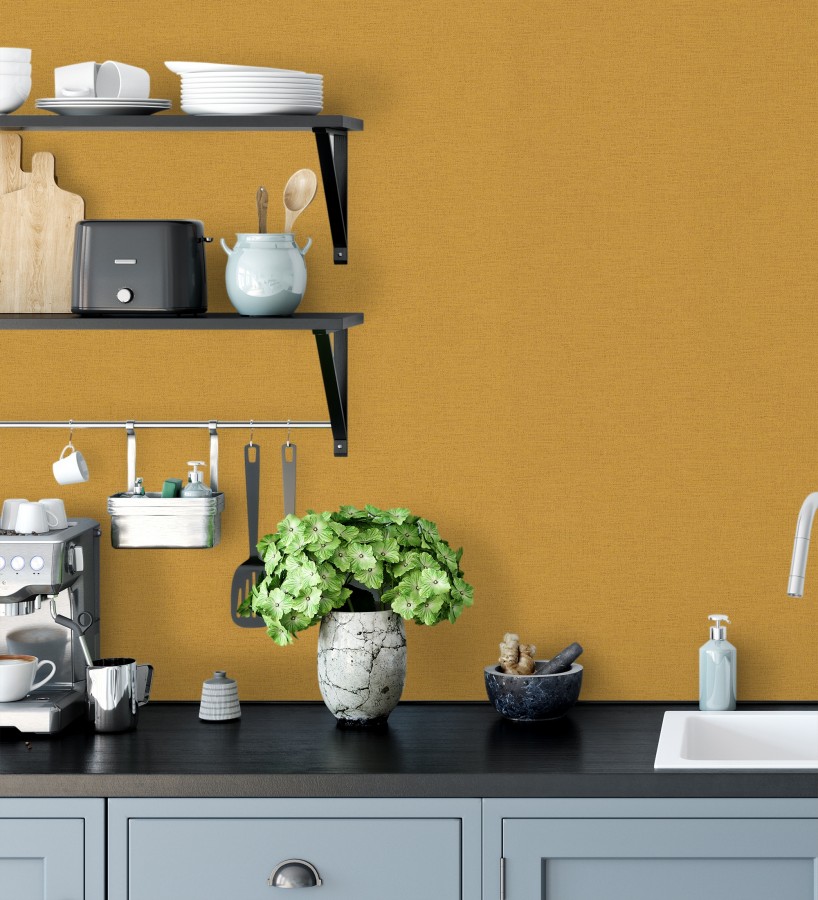 Papel pintado liso con textura lienzo pintado color ocre  Brighton Amber 685330
