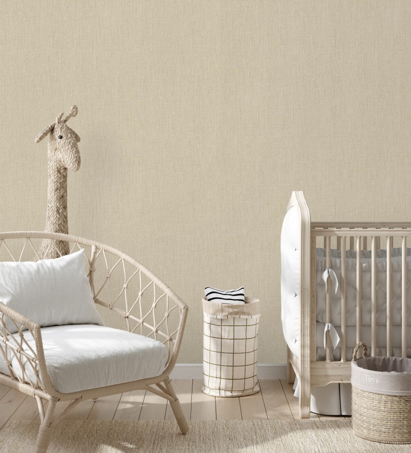 Papel pintado liso de microfibras textiles naturales beige arena  Melbourne Linen 685331
