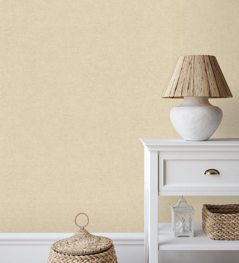 Papel pintado liso tonos almendra efecto textil hilos de lino y algodón  Raffton Linen 685332