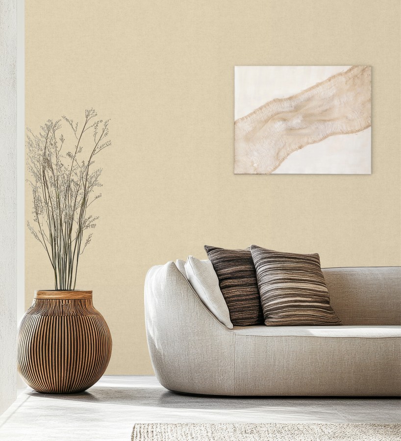 Papel pintado liso tonos almendra efecto textil hilos de lino y algodón  Raffton Linen 685332