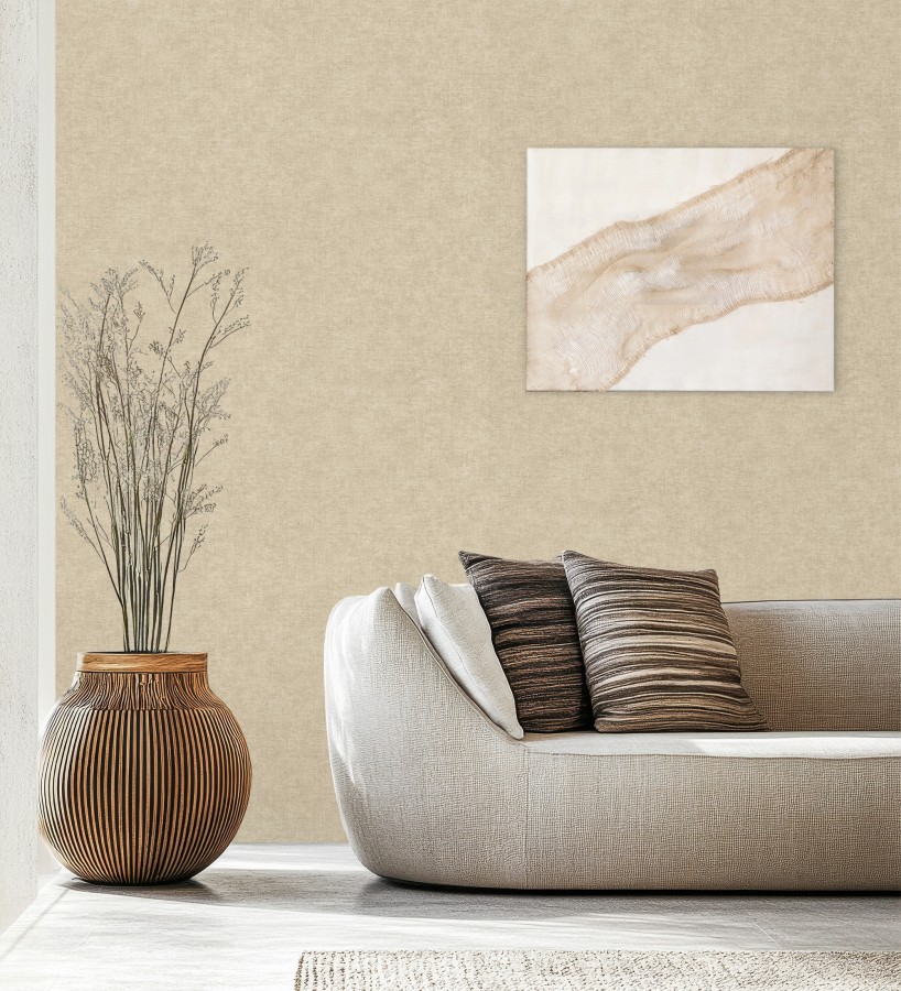 Papel pintado liso color arena efecto textil hilos de lino y algodón  Raffton Clay 685333