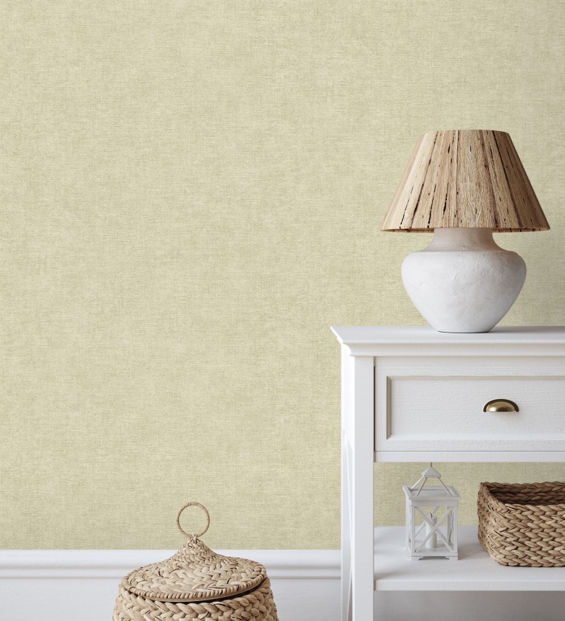 Papel pintado liso tono champagne efecto textil hilos de lino y algodón  Raffton Linen 685336