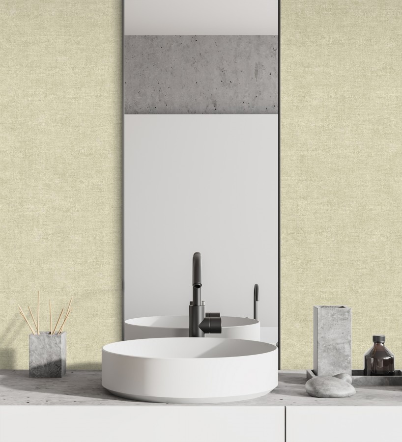 Papel pintado liso tono champagne efecto textil hilos de lino y algodón  Raffton Linen 685336