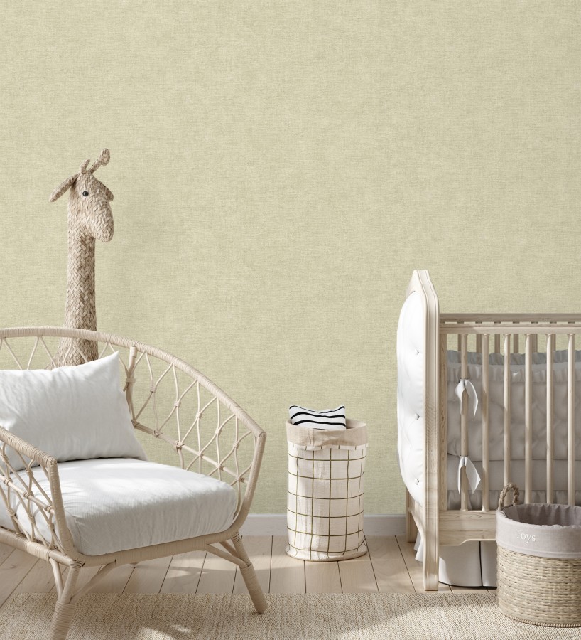 Papel pintado liso tono champagne efecto textil hilos de lino y algodón  Raffton Linen 685336