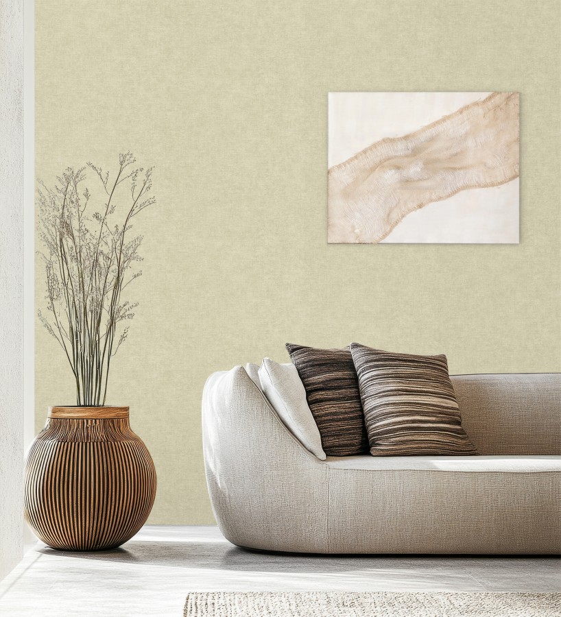 Papel pintado liso tono champagne efecto textil hilos de lino y algodón  Raffton Linen 685336