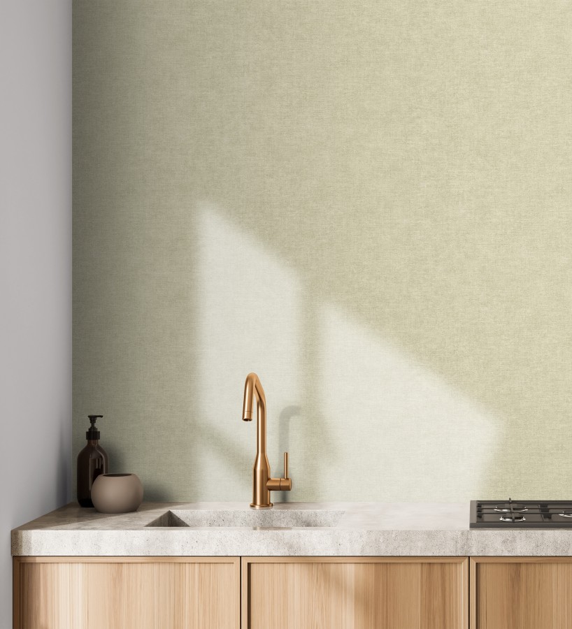 Papel pintado liso tono champagne efecto textil hilos de lino y algodón  Raffton Linen 685336
