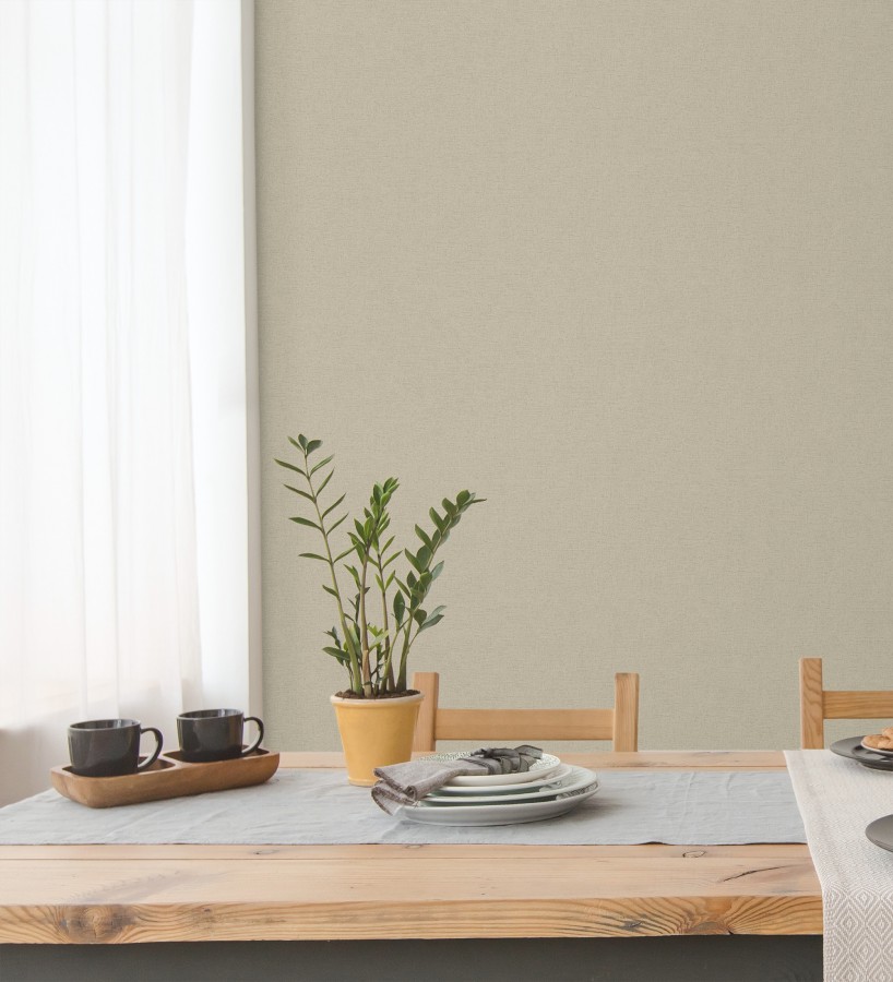 Papel pintado liso con textura lienzo pintado color beige tostado  Brighton Porcelain 685337