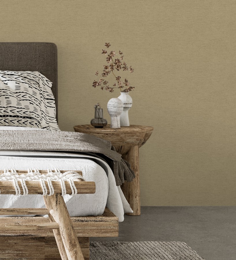 Papel pintado liso con textura lienzo pintado color verde caqui  Brighton Dusk 685338